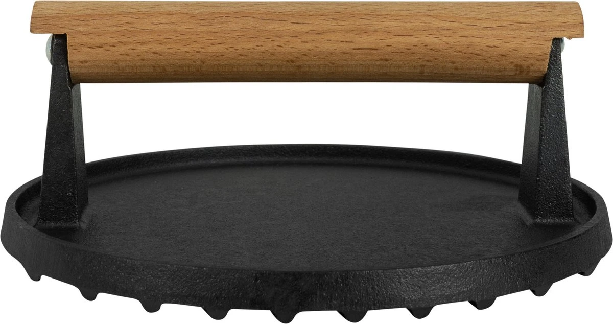 Krumble Hamburgerpers - Grillpers - Vleespers - Vleesverzwaarder - Grill Press - Barbecue Accessoires - Barbeque - Keukengerei - Kookgerei - Gietijzer - 18 X 18 X 7 Cm (lxbxh) - Zwart En Lichtbruin