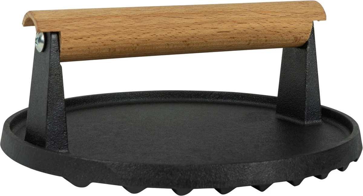 Krumble Hamburgerpers - Grillpers - Vleespers - Vleesverzwaarder - Grill Press - Barbecue Accessoires - Barbeque - Keukengerei - Kookgerei - Gietijzer - 18 X 18 X 7 Cm (lxbxh) - Zwart En Lichtbruin - Afbeelding 2