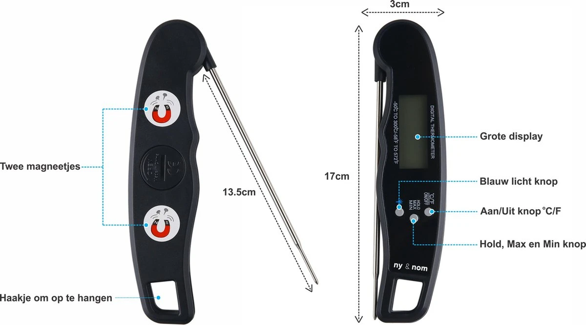 Premium Digitale Keuken Thermometer Met Flashlight- Vleesthermometer - Kookthermometer - Bbq Thermometer - Suikerthermometer Met Hold Functie - Afbeelding 2