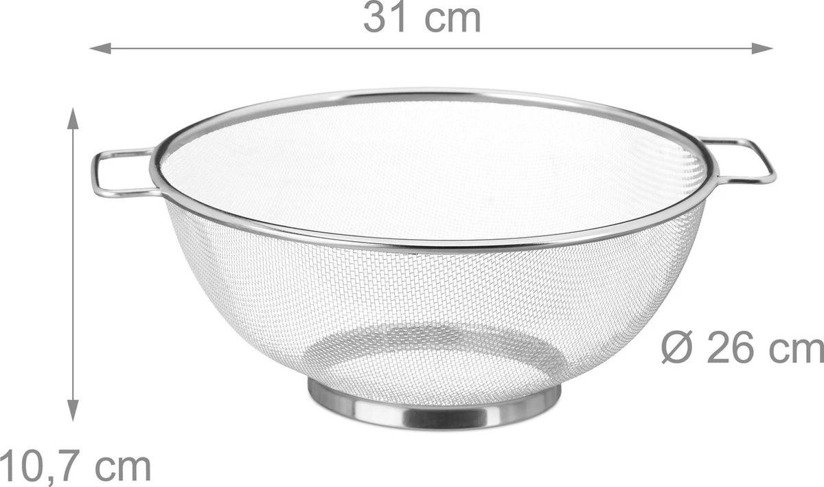 Relaxdays Vergiet Rvs - Zeef 26 Cm - Fijnmazige Keuken-vergiet - Keukengerei - Afbeelding 4