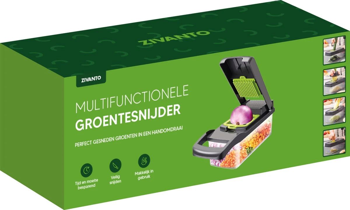 Groentesnijder - Mandoline, Keukensnijder & Uiensnijder - Multifunctioneel Groente Snijder - Spiraalsnijder - Frietsnijder - Rasp - BPA Vrij & Anti-slip - Inclusief Handleiding - 15 Delig Van Zivanto - Afbeelding 7