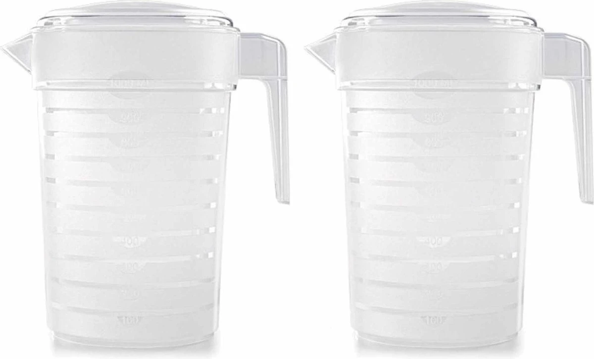 Merkloos Pakket Van 2x Stuks Kunststof Schenkkannen/waterkannen Van 2 Liter - 2000 Ml - Feest/partij/zomer