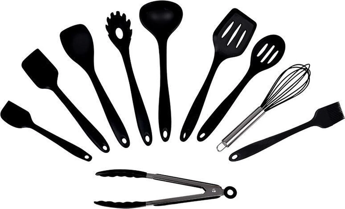 Merkloos Keukengerei - Keuken Set - Bakset -10-delig Set - Kookgerei Spatel – Garde – Bakspaan – Opscheplepel – Schuimspaan – Pannenlikker – Siliconen - Afbeelding 5