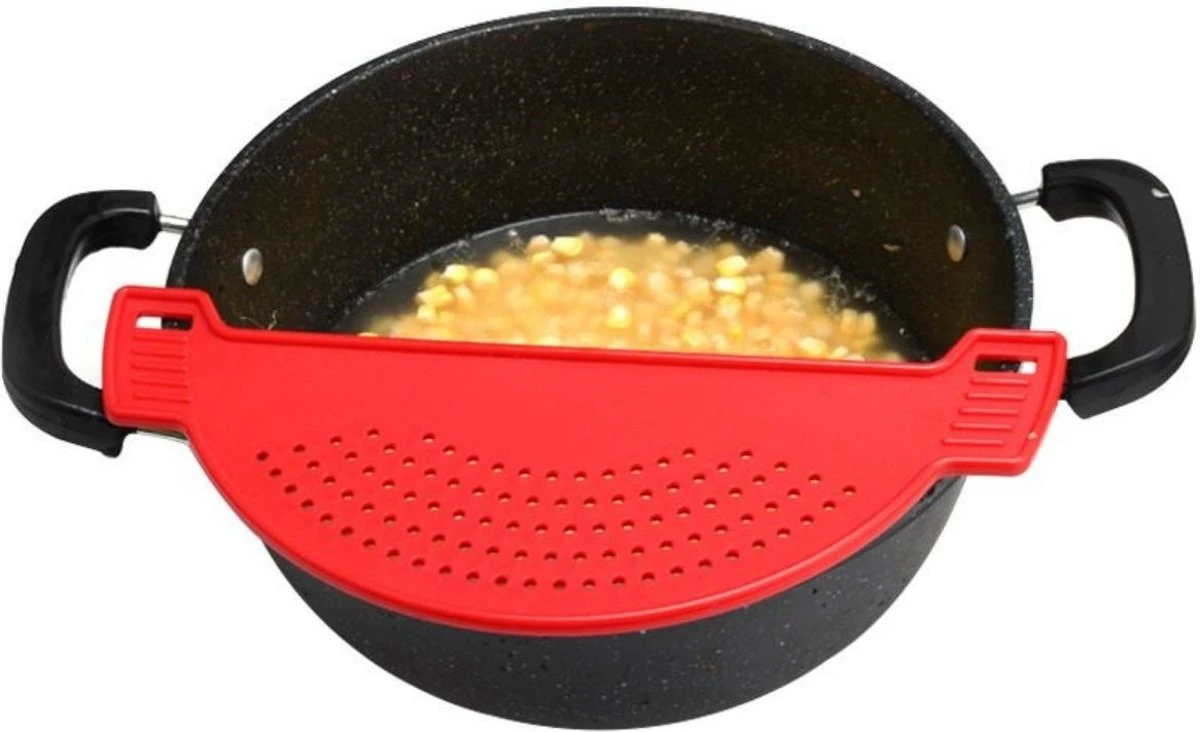 Merkloos Vergiet - Afgietdeksel Met Handvaten - Afgiethulp - Zeef - Afgieten - Solide Compacte Afgietdeksel - Rood - Afbeelding 6