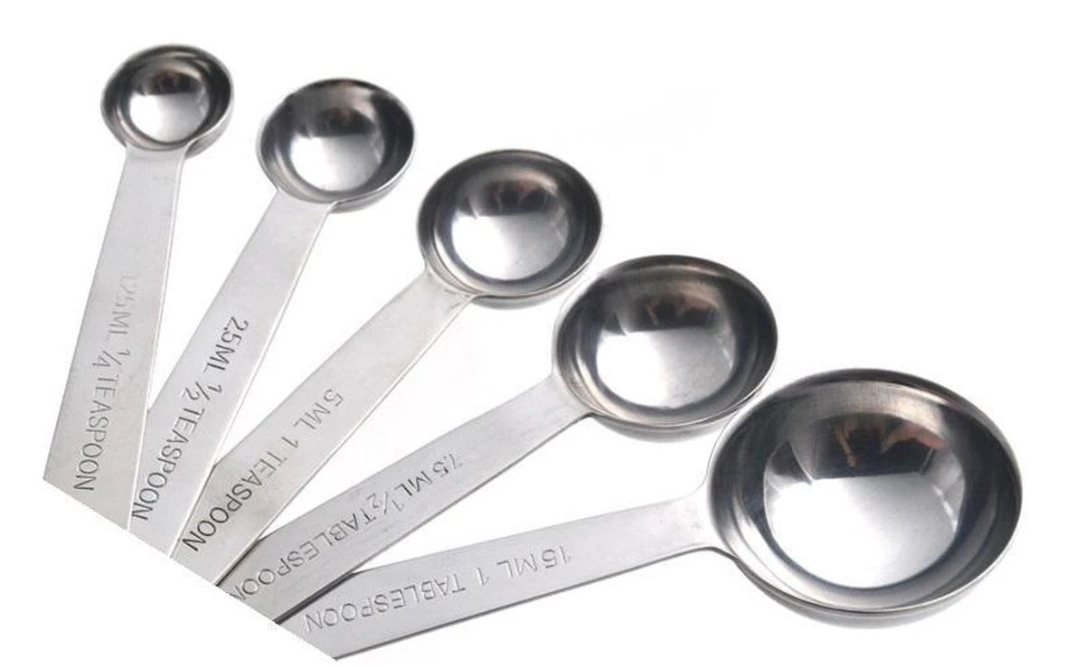 RVS Maatlepel Set - 5 Delig - Roestvrijstalen/metalen Lepels/maatschepjes In Verschillende Maten - Afbeelding 2