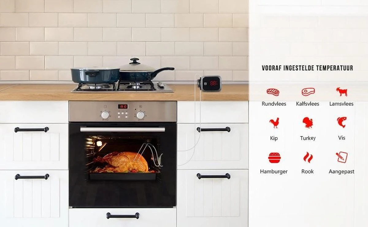 Draadloze BBQ Thermometer Met App - Bluetooth Kerntemperatuur - Wireless - Grill - Rookoven - Vleesthermometer - Barbecue - Afbeelding 5