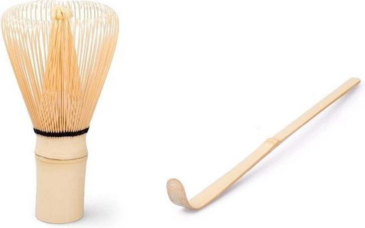Merkloos Matcha Set Inclusief Handgemaakte Matcha Kom, Bamboe Matcha Klopper, Chasen Houder Wit En Bamboe Maatschep - Complete Matcha Set - Afbeelding 2