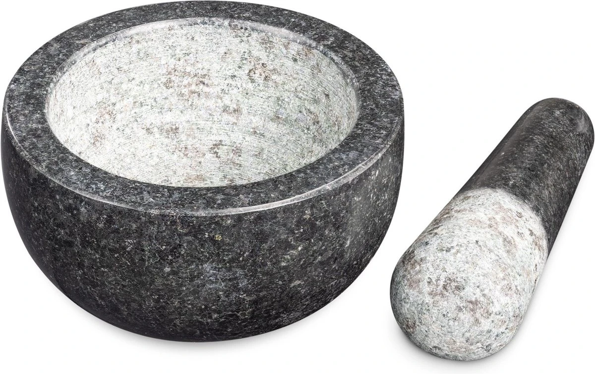 Navaris Vijzel Met Stamper Van Graniet - Granieten Vijzel Voor Kruidenmixen, Pesto En Dips - Set Inclusief Stamper Voor Fijnmalen - Ø 12 Cm - Afbeelding 7