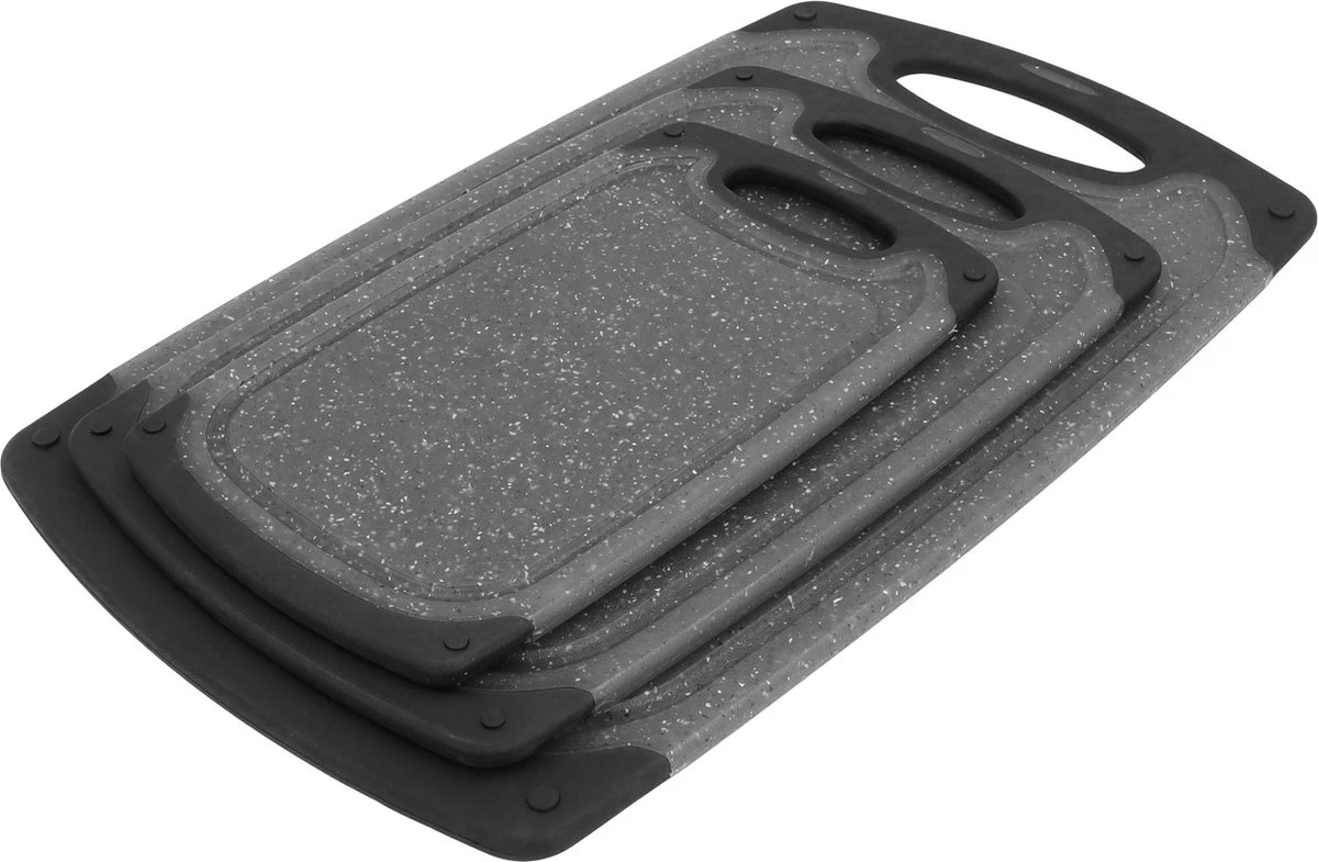 Krumble Snijplanken - Set Van 3 - Met Anti-slip Handvaten - 3-delig - Vaatwas Bestendig - Snijplankenset - 3 Formaten - Antraciet - Zwart - Kunststof - Afbeelding 8