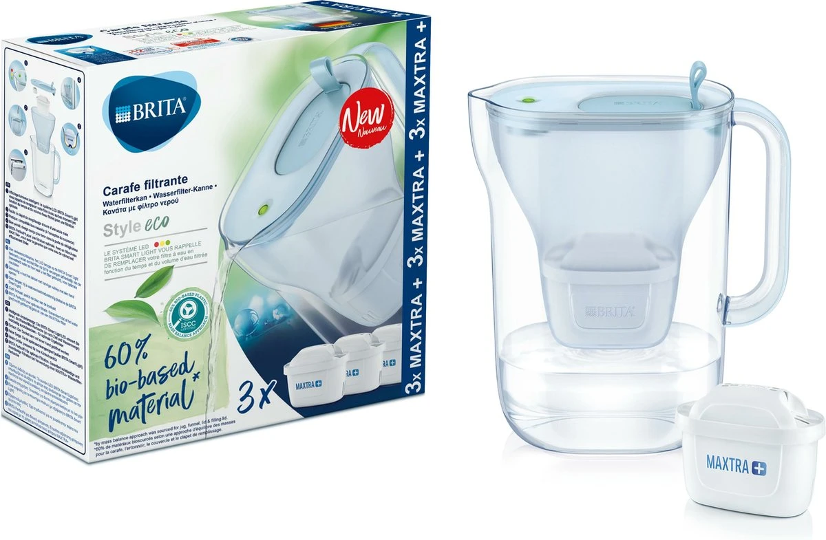 BRITA Waterfilterbundel Style Eco Cool Powder Blue + 3 MAXTRA+ Filterpatronen - Afbeelding 3