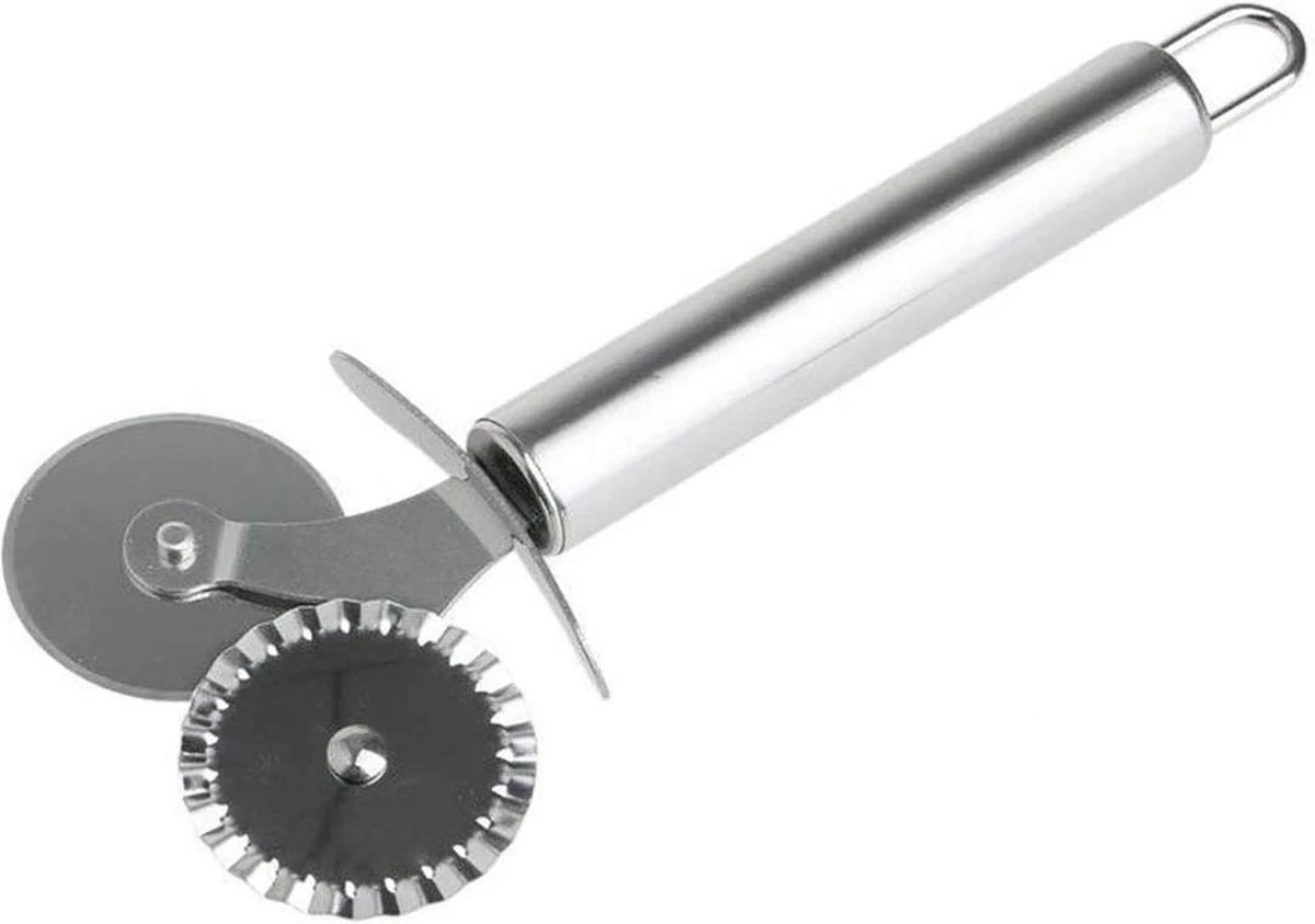 Deegwiel Dubbel RVS - Deegsnijder/Ravioli Snijder - Deegwieltje - Radeerwieltje - Radeermes - Pastawiel - Ravioli Snijder - Radeerwiel - Kartelwiel