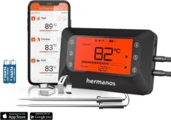 Hermanos® Digitale BBQ Thermometer Draadloos - Vleesthermometer - Oventhermometer - Bluetooth Met App - 2 Meetsondes - Magneet - Incl. Batterijen