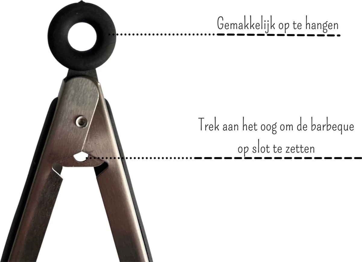 Merkloos RVS - Vleestang - BBQ Tang - Barbecue Accessoires - Keuken Tang - Anti Slip Handvat Met Slot - Salade Tang - - Afbeelding 5
