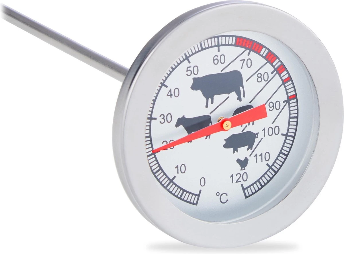 Relaxdays Vleesthermometer Analoog - Bbq Thermometer Rvs - Braadthermometer 20 Cm Barbecue