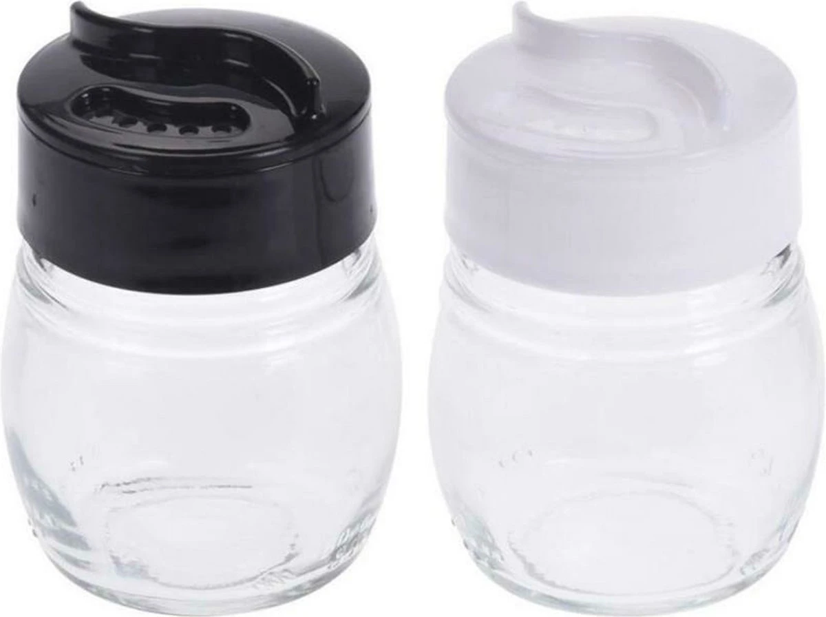 Excellent Houseware Setje Van 2x Stuks Peper En Zout Vaatjes / Strooiers Van Glas 5 X 7 Cm - Peper En Zout Stel