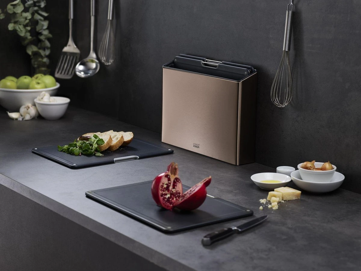 Joseph Joseph JosephJoseph - Folio - Steel - Snijplank - In Houder - Groot - Set Van 5 Stuks - Rose Goud - Afbeelding 9