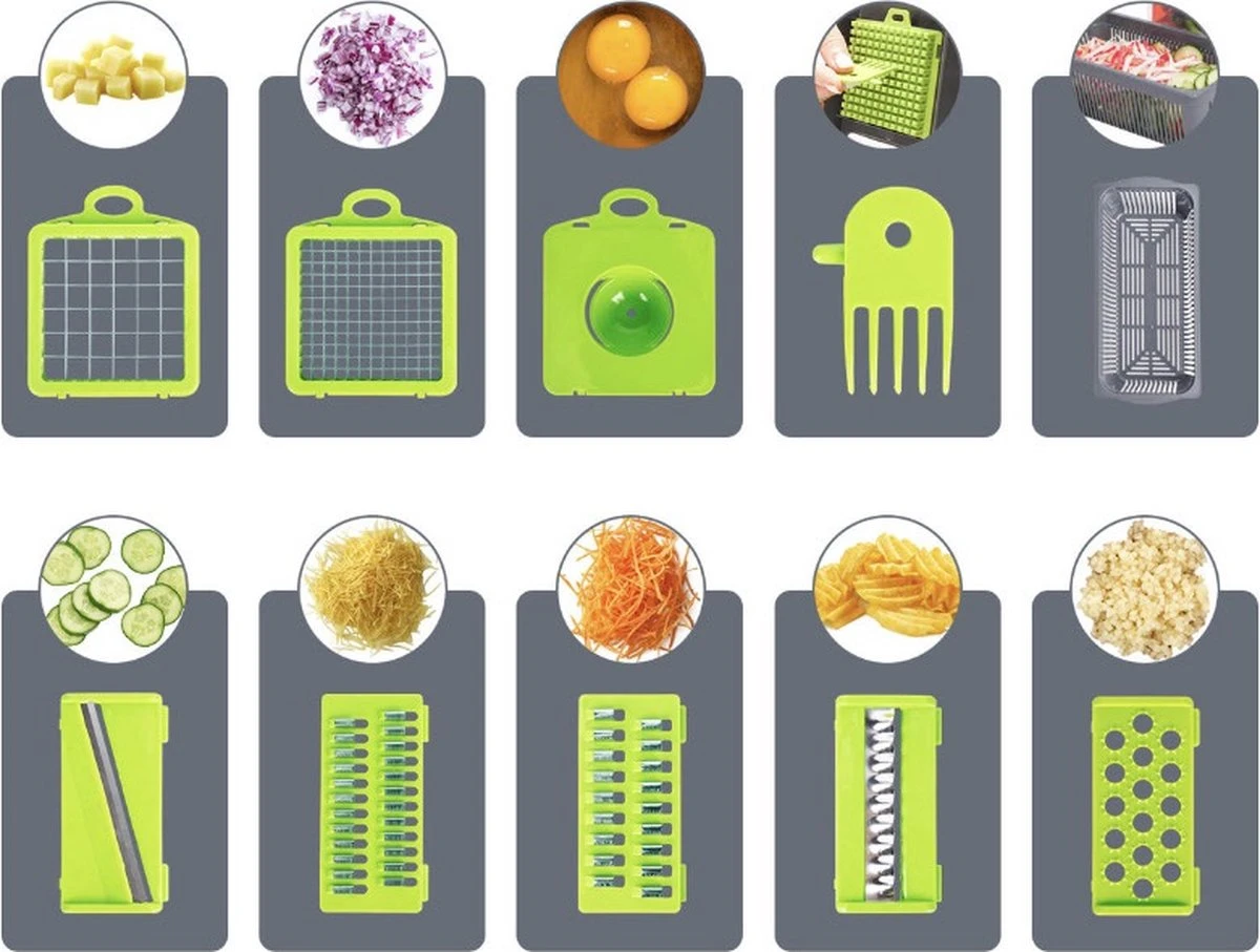 IM GOODS Multifunctionele Groentesnijder - Mandoline - Uiensnijder - Groentensnijder - Keukensnijder - Snijmachine Groenten 12 Delig - Afbeelding 2