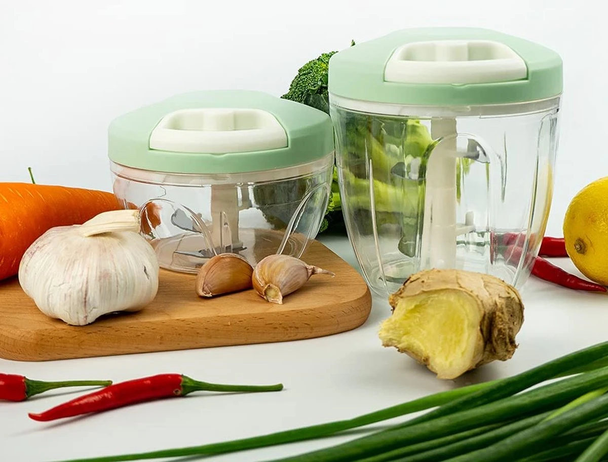 Doogo® Groentesnijder Met Trekkoord – Hakmolen – 900 ML – Groentehakker – Kruidenmolen – Uiensnijder – Blauw - Afbeelding 13