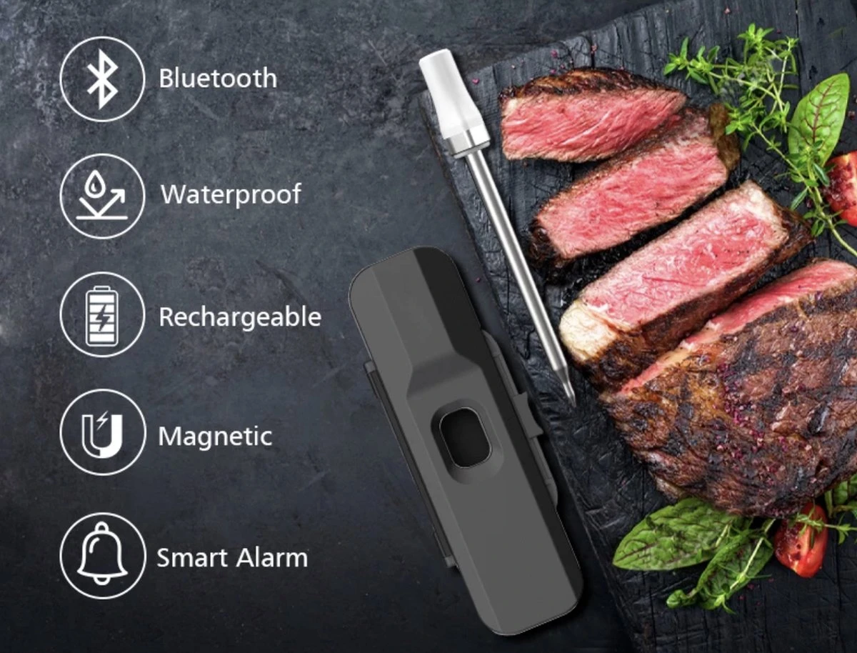 BBQ PRO - Vleesthermometer Draadloos - 2-in-1 Oventhermometer - BBQ Thermometer - App & Bluetooth - Thermometer Koken - Meater - RVS & Fast Charger - 30 Meter - Valentijn - Vaderdag - Moederdag - Grillmeister - Afbeelding 5
