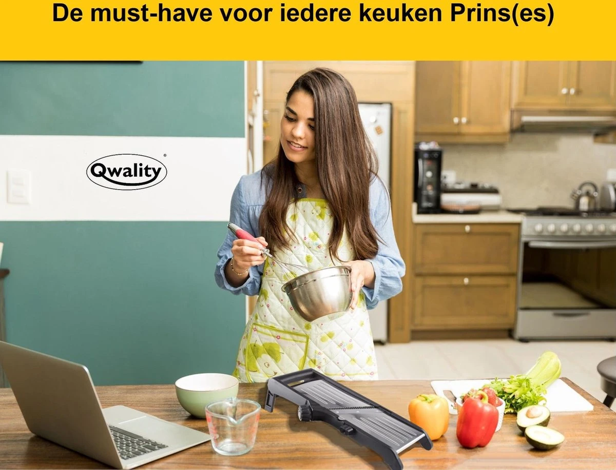 Mandoline - Vlijmscherp - Keukensnijder – Groentesnijder – Incl. Anti Snij Handschoenen En Snij Hulp - Qwality - Afbeelding 8