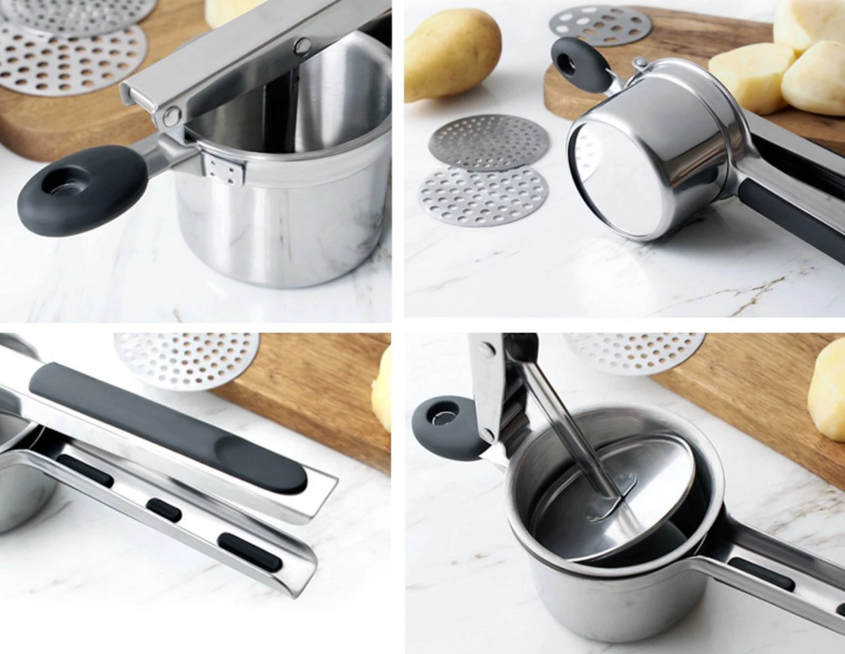 YUGN Aardappelpers Pureeknijper - Pureestamper - RVS - Inclusief 3 Verschillende Structuur Schijven - Cadeau Tip - Afbeelding 3