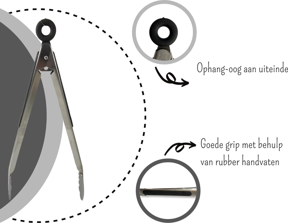 Merkloos RVS - Vleestang - BBQ Tang - Barbecue Accessoires - Keuken Tang - Anti Slip Handvat Met Slot - Salade Tang - - Afbeelding 4