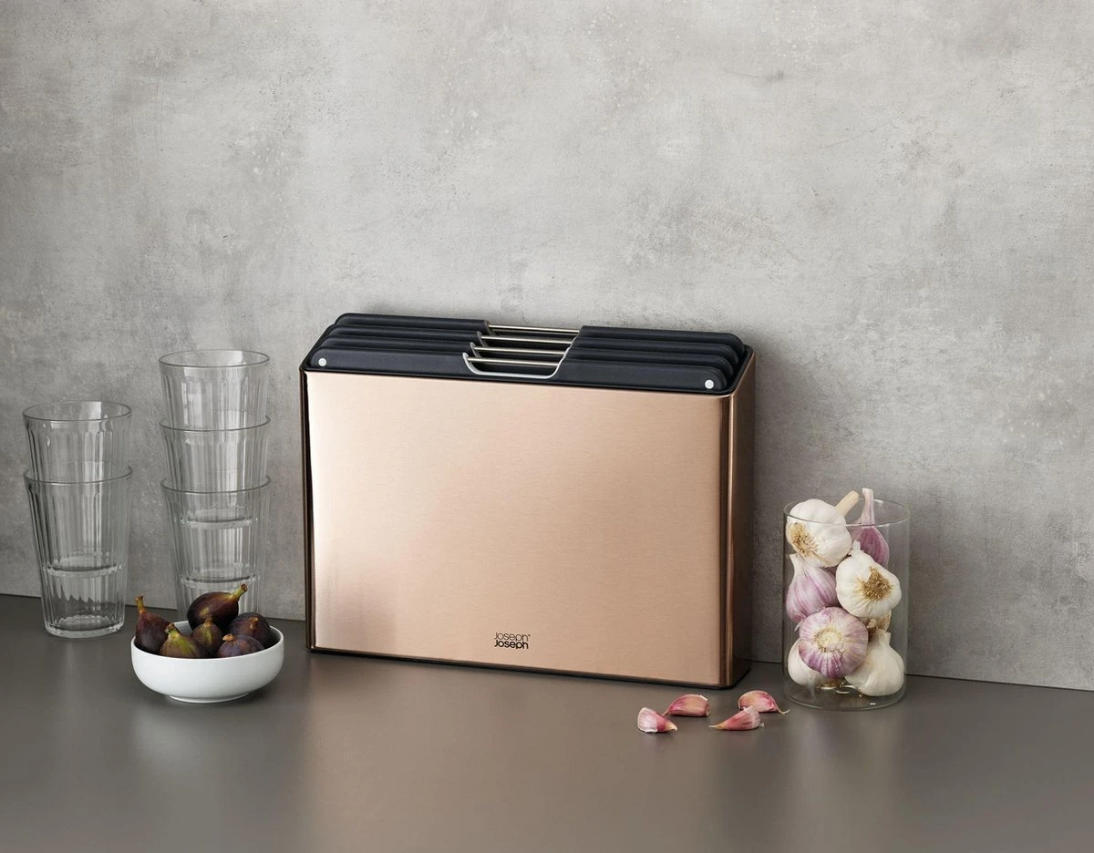 Joseph Joseph JosephJoseph - Folio - Steel - Snijplank - In Houder - Groot - Set Van 5 Stuks - Rose Goud - Afbeelding 3