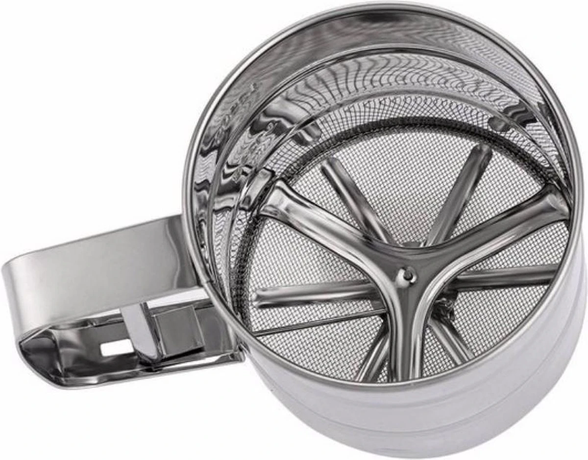 Professionele RVS Meelzeef - Bloemzeef - Poedersuikerzeef - Suikerzeef - Bakgerei - Stooier - Keuken Tafel -Roestvrij Staal - Draai Meel Zeef - Bloem Zeef - Poedersuiker Zeef - - Afbeelding 5