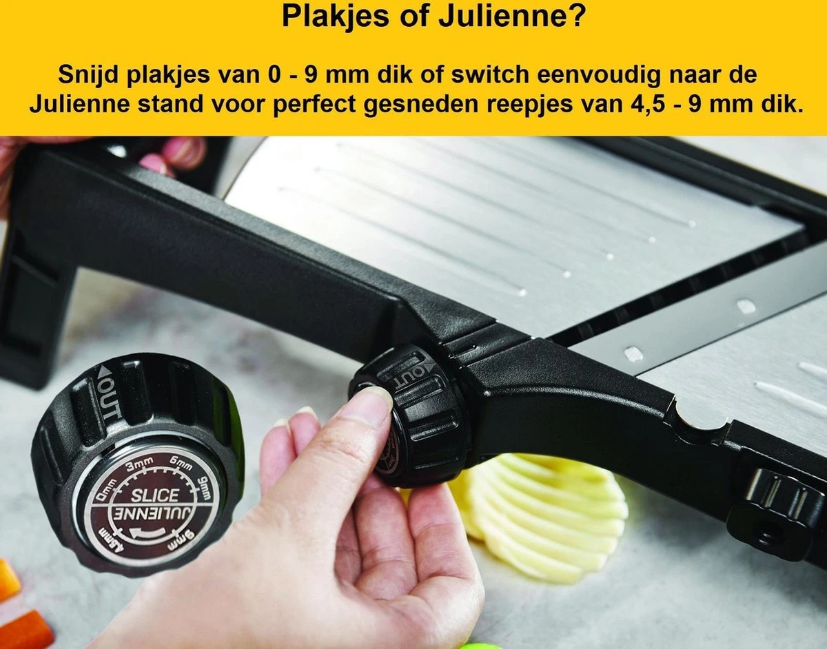 Mandoline - Vlijmscherp - Keukensnijder – Groentesnijder – Incl. Anti Snij Handschoenen En Snij Hulp - Qwality - Afbeelding 3