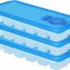 3x Ijsblokjes/ijsklontjes Vormen Met Deksel Blauw - 12 Stuks - Ijsblokjes/ijsklontjes Makers