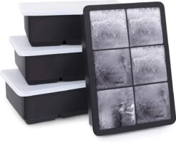 Buxibo - Luxe IJsblokvormen - Set Van 4 - Ice Cube Tray - 6 IJsblokken – IJsblokjes Vorm Met Deksel - Siliconen - Zwart