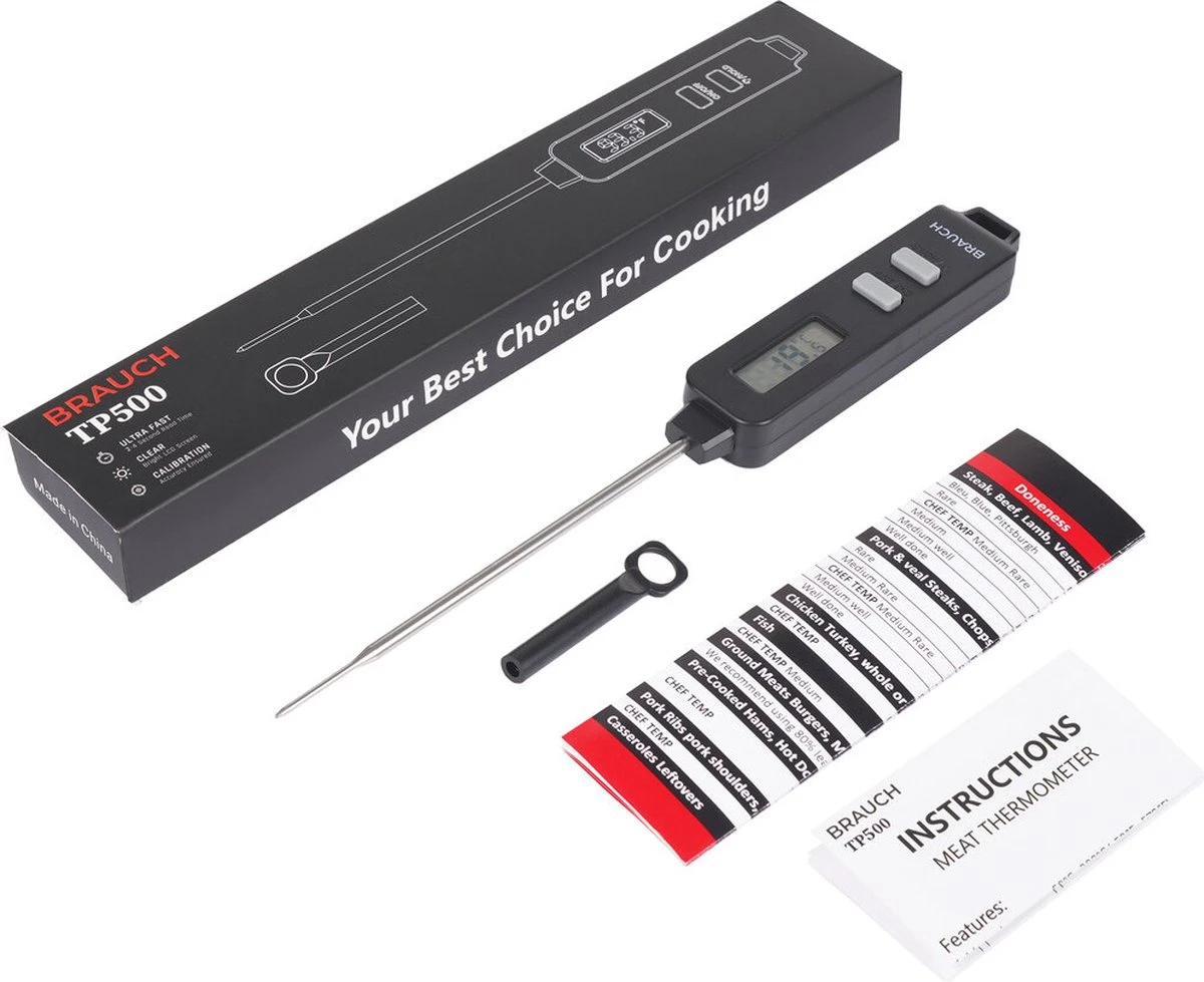 Brauch TP500 - Thermometer - Keukenthermometer - RVS - Voedsel Melk, Vlees, BBQ, Water, Zwart - Afbeelding 4