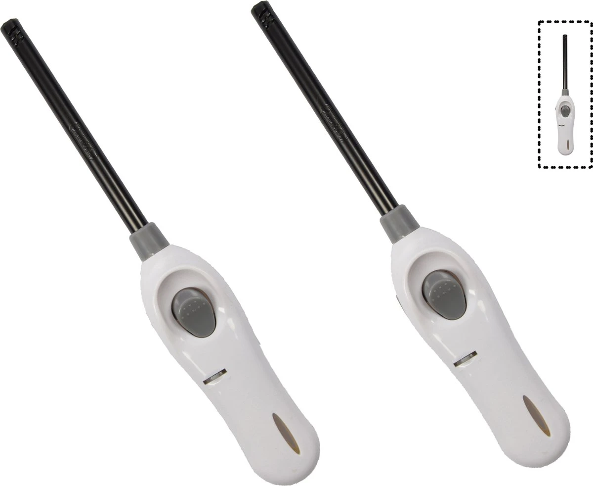 Aansteker Met Kinderbescherming - Barbecue Aansteker - Pakket Van 2x Stuks BBQ Aanstekers Navulbaar| A Kwaliteit |Kinderbescherming/Kinderslot |2x Wit| 26 Cm