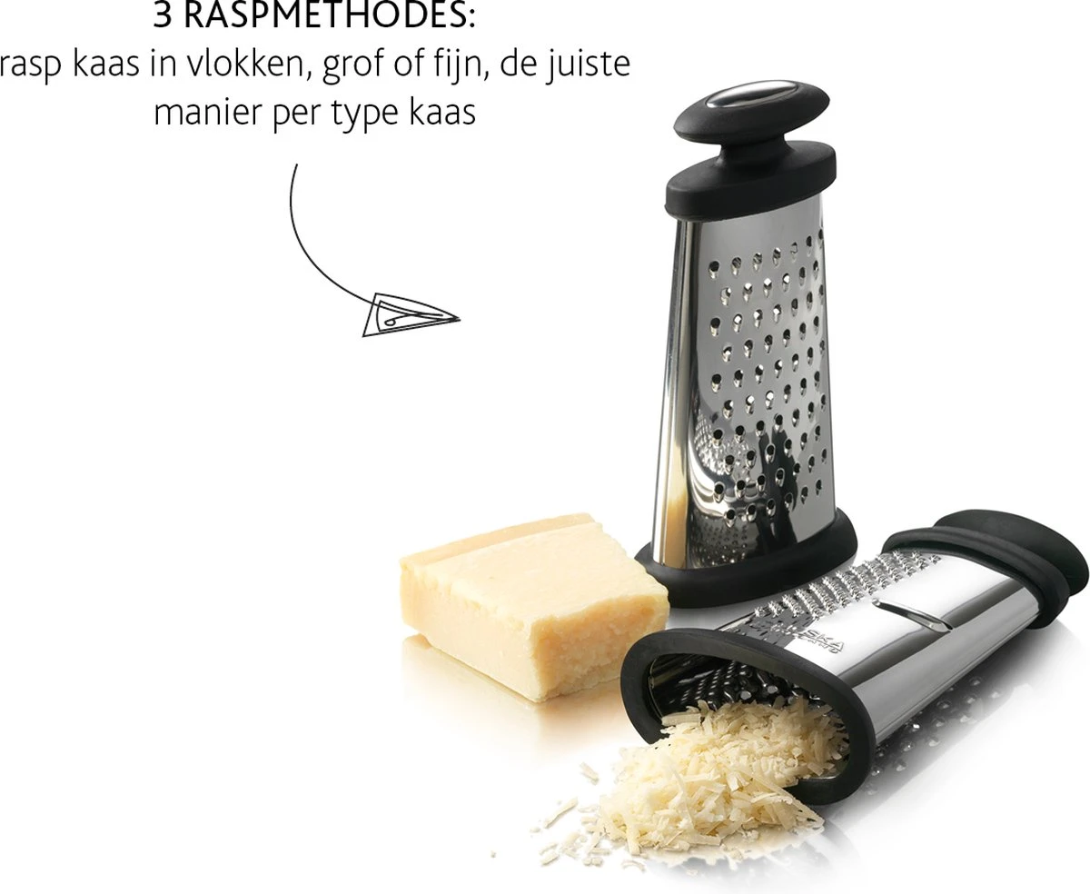 Boska Trio Formaggio - Tafelrasp Met 3 Raspmethodes - Multifunctioneel - Zilver/Zwart - Afbeelding 2