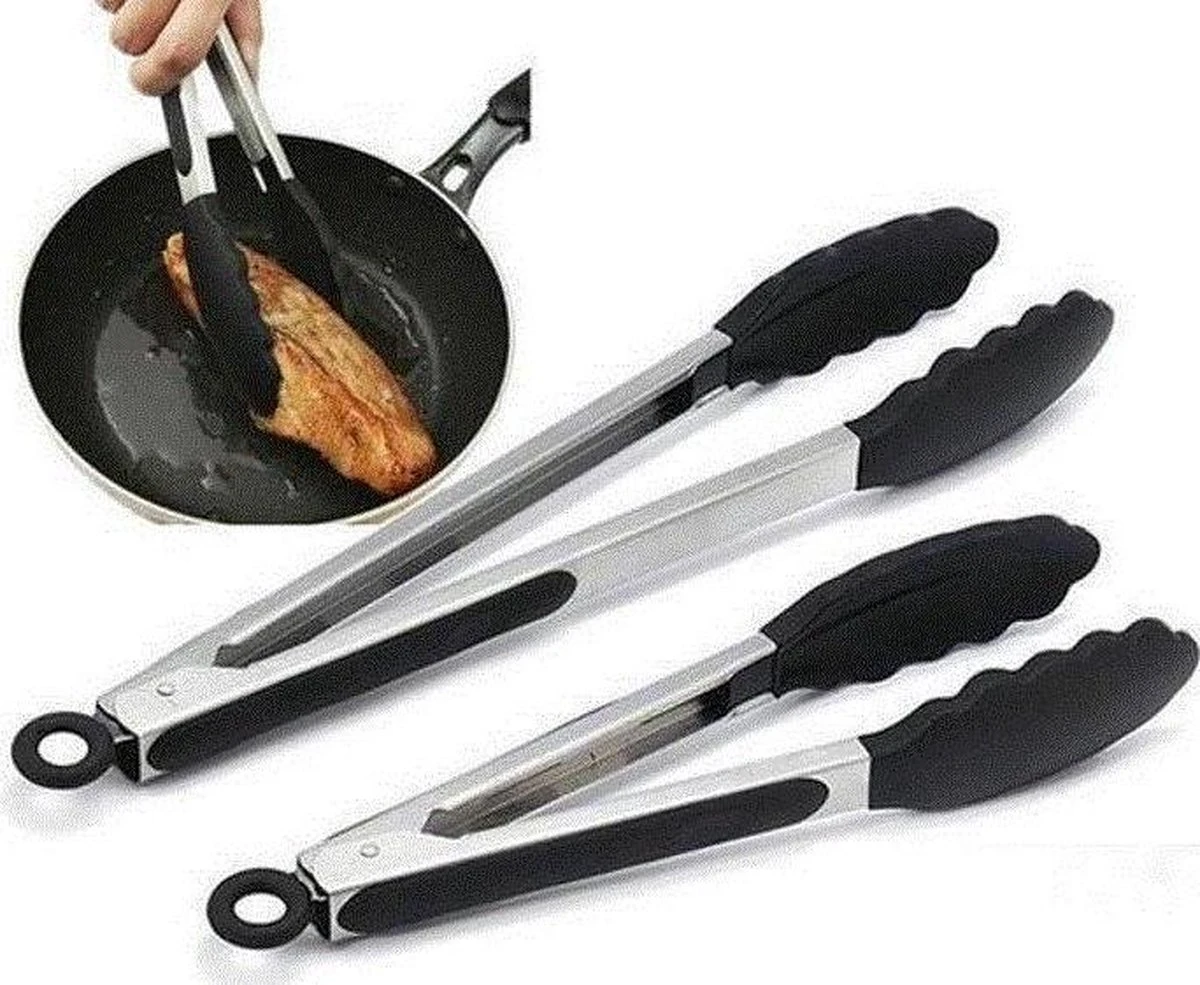 Merkloos BBQ Siliconen Tang - Vleestang - Serveertang - Keukentang - Salade Tang – Barbecuetang – Zwart 21cm - Bbq Tang - Vleestang - Afbeelding 5