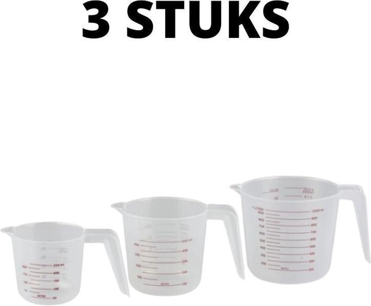 Orange85 Maatbeker - Set Van 3 - 1 Liter - 500ml - 250ml - Kunststof - Verschillende Maten
