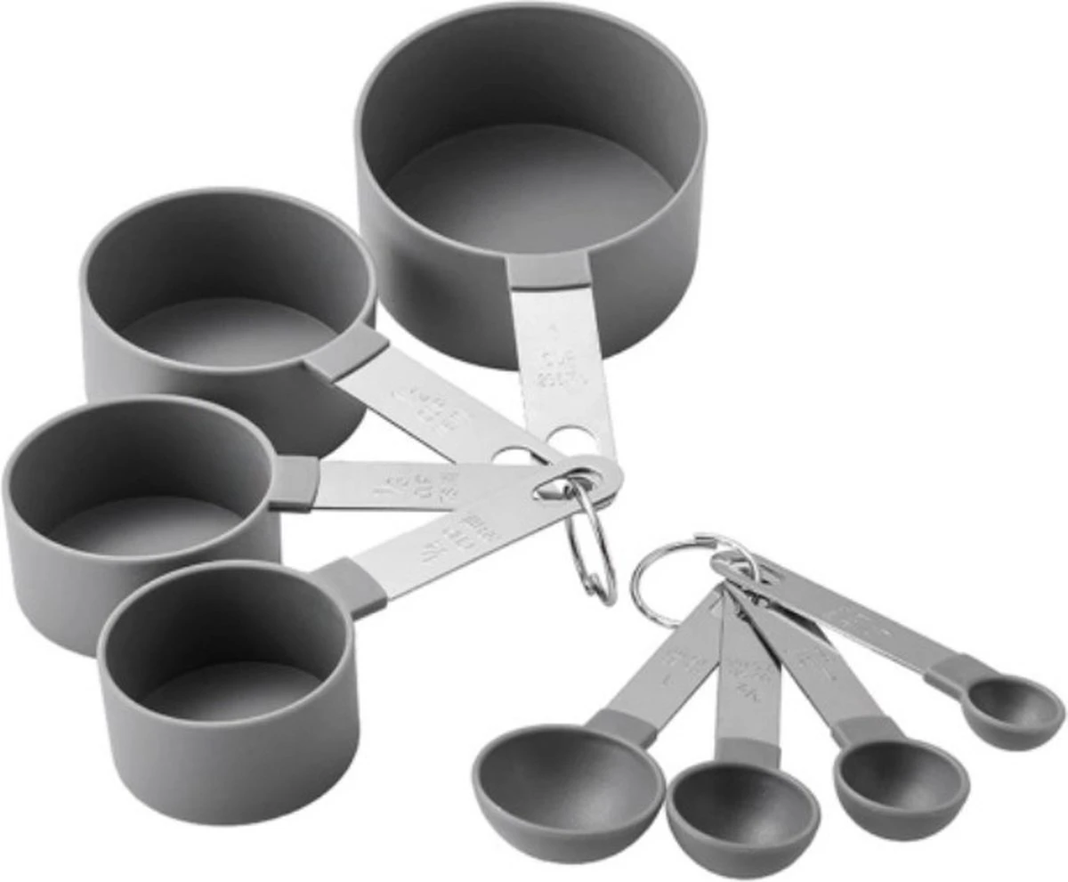 Merkloos SwissBex Maatbeker Set - Maatlepel - Wegen & Meten - 8 Delig - Kleur Grijs