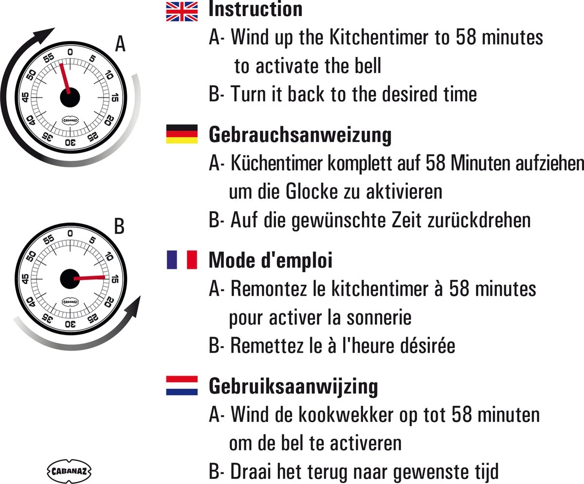 CABANAZ - Mechanische Kookwekker, Metaal Met Magneet, KITCHEN TIMER, Groen - Afbeelding 4
