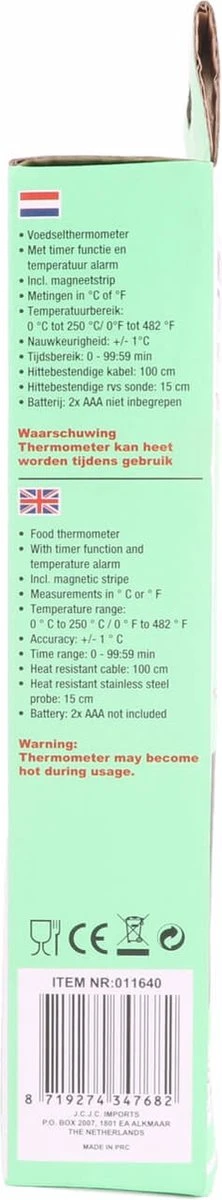 Benson Digitale Keukenthermometer - Vleesthermometer - Incl. Timer, Warmte Alarm En Batterij - Afbeelding 7