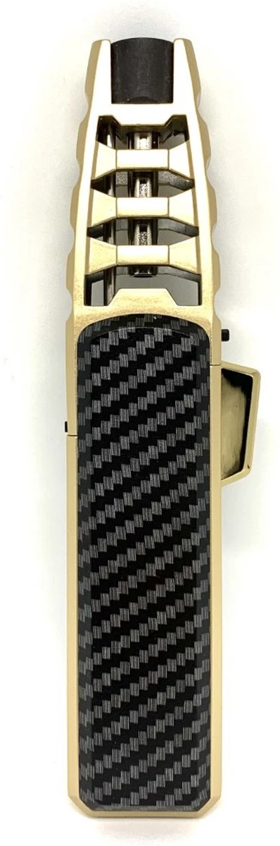 Labirent® - Turbo Torch - Gasbrander - Aansteker - Carbon Fiber/Goud - Windproof - Vervulbaar - Verstelbare Sterke Vlam (4/10cm)