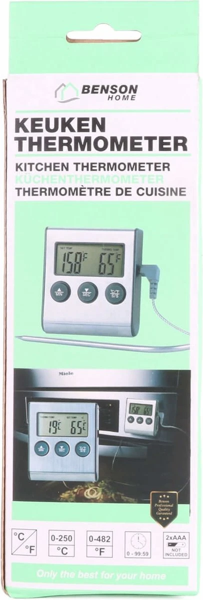 Benson Digitale Keukenthermometer - Vleesthermometer - Incl. Timer, Warmte Alarm En Batterij - Afbeelding 4