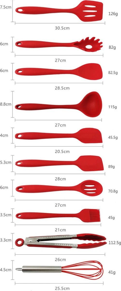 Merkloos Keukengerei - Keuken Set - Bakset -10-delig Set - Kookgerei Spatel – Garde – Bakspaan – Opscheplepel – Schuimspaan – Pannenlikker – Siliconen - Afbeelding 8