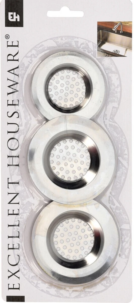 Merkloos Gootsteenzeefje 3 Stuks | Gootsteenfilter | Gootsteenzeef - RVS Zilver (2x) 8cm (1x) 6.5cm - Afbeelding 2