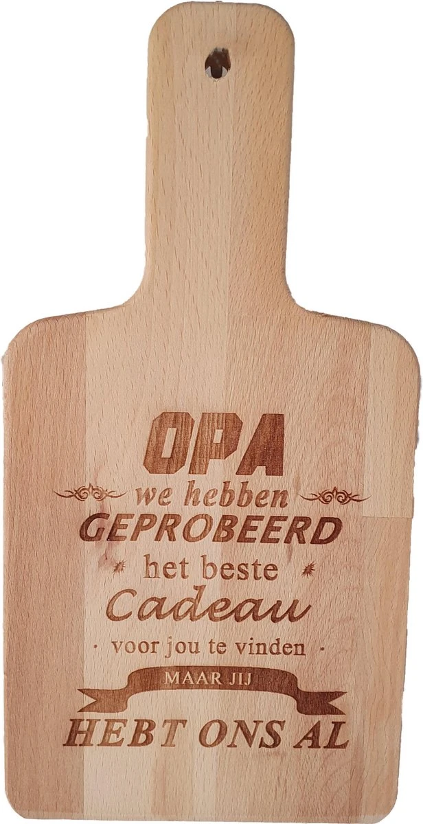 Passie Voor Stickers Snijplank Van Hout Met Gelaserde Tekst: Opa We Hebben Geprobeerd Het Beste Cadeau