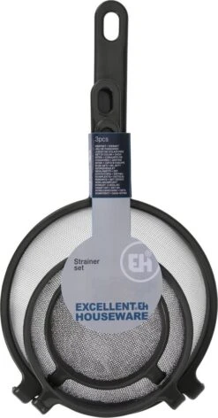 Excellent Houseware Kunststof/metalen Keuken Vergiet/zeef Set 3-delig Met Handvat In 3 Verschillende Formaten Antraciet