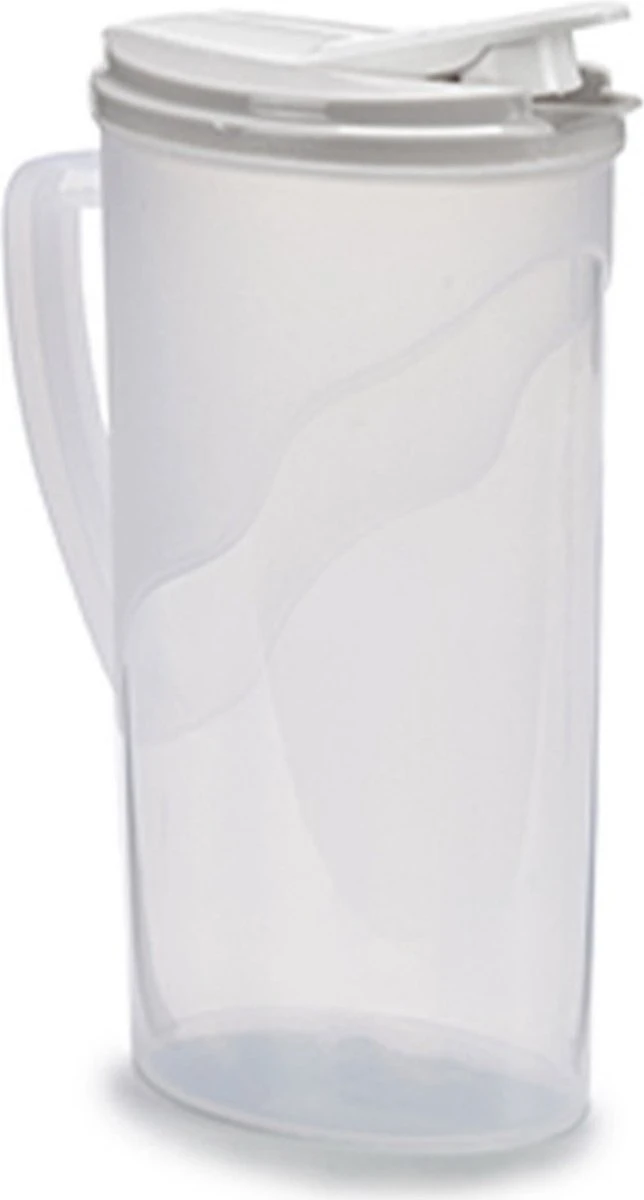 2x Stuks Waterkan/sapkan Transparant/lichtgrijs Met Deksel 1.8 Liter Kunststof - Smalle Schenkkan Die In De Koelkastdeur Past - Afbeelding 2