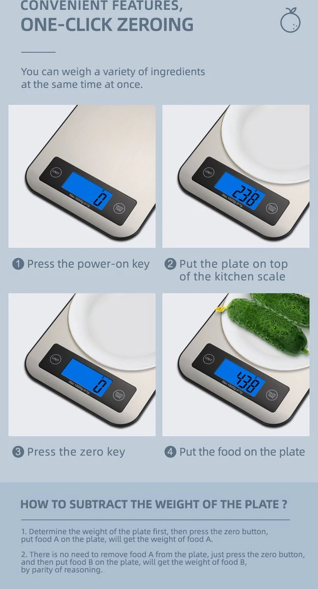 Digitale Precisie Keukenweegschaal - Weegvermogen Tot 10 KG - Incl. Batterijen - Grijs - RVS - Roestvrij Staal - Afbeelding 2