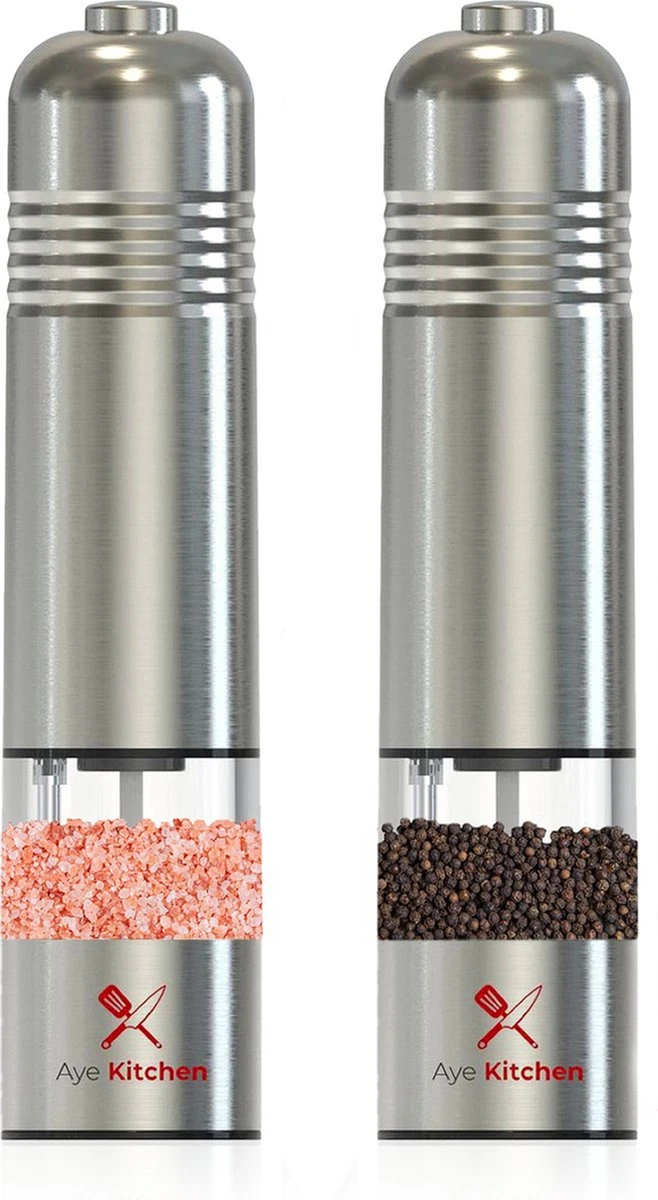 Aye Kitchen Peper En Zout Molen Set – Elektrisch – Voor Kruiden & Specerijen – RVS - Duurzaam