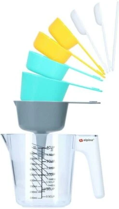 Alpina Maatbeker Set 9-delig Tot 1 Liter (Inclusief Trechter En Roerstaaf) - Measuring Cups & Spoons - Stapelbaar - Modern Design