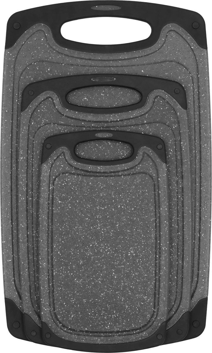 Krumble Snijplanken - Set Van 3 - Met Anti-slip Handvaten - 3-delig - Vaatwas Bestendig - Snijplankenset - 3 Formaten - Antraciet - Zwart - Kunststof